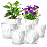 Meowell 7-Pack Plant Pots assortment in white, showing sizes 4 to 7 inches