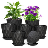 Meowell 7 pack plant pots black assorted sizes front view