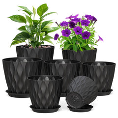 Meowell 7 pack plant pots black assorted sizes front view