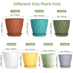 Meowell 7-Pack Plant Pots with drainage holes and saucers