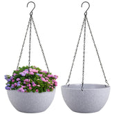 Meowell 8-inch speckled grey hanging planter front view with chain