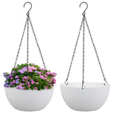 Meowell 8 inch white hanging planter front view with chain