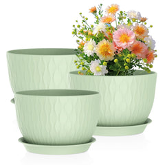 Meowell Large Flower Pots Set of 3, Green, 12 inch, 10 inch, 9 inch