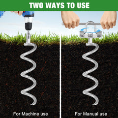 Metal spiral ground anchor showing folding ring design