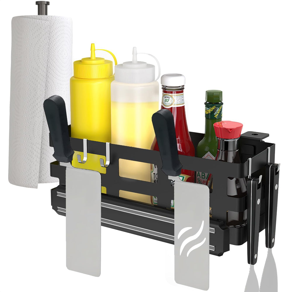 MeWeBlue Griddle Caddy front view with hooks