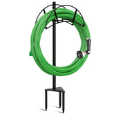 Meykwod Garden Hose Stand front view, black metal design