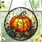 Meyocky Autumn Pumpkin Stained Glass Suncatcher front view