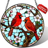 Meyocky Cardinal Pair Stained Glass Suncatcher front view