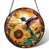 Meyocky Hummingbird Suncatcher front view with vibrant sunflower design