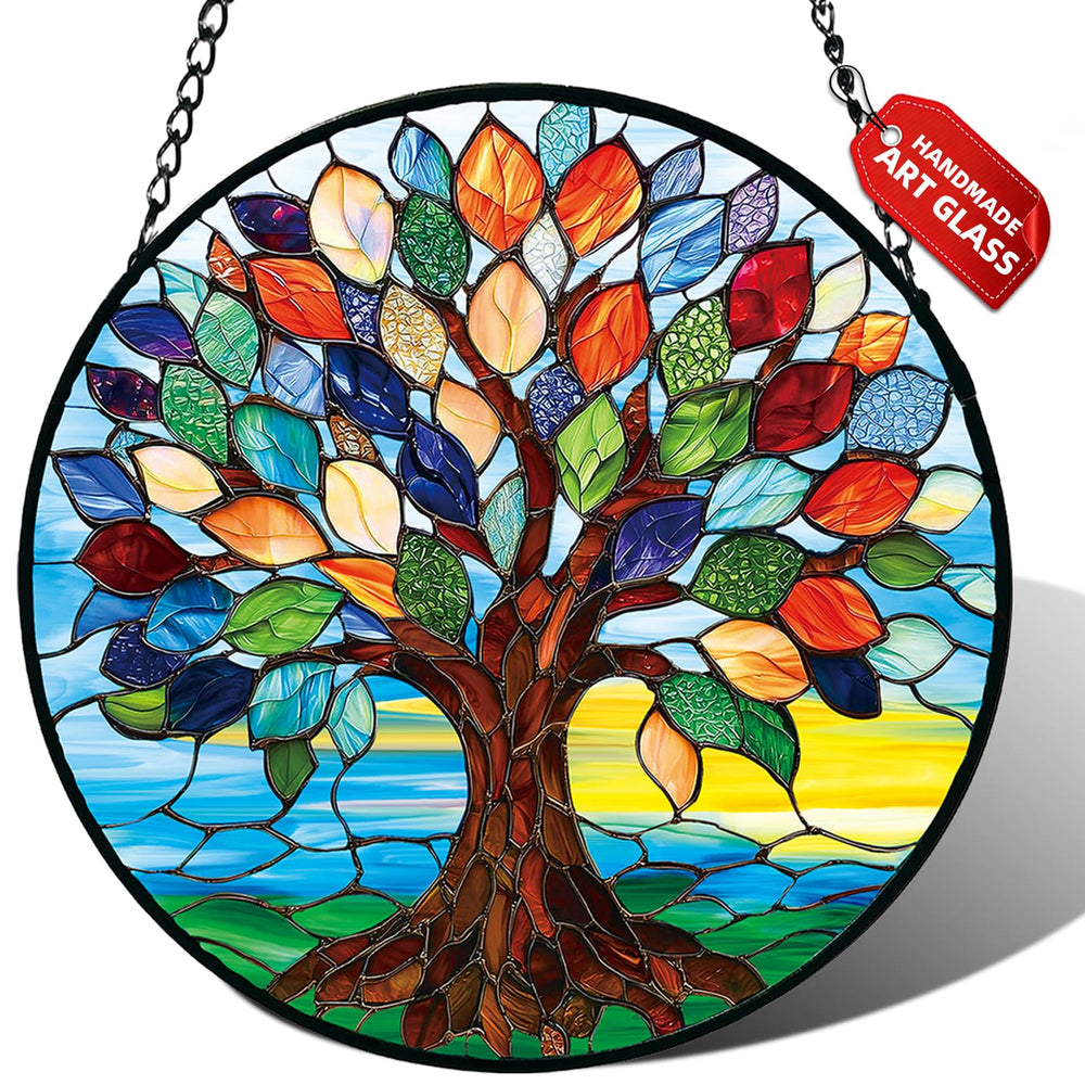 Meyocky Tree of Life stained glass suncatcher front view
