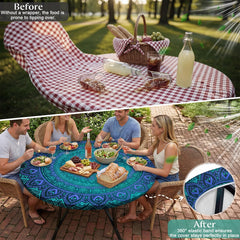 MHJY Round Tablecloth Blue Green on a dining table