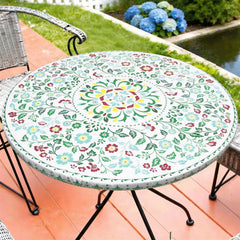 MHJY Round Tablecloth fitted elastic cover in light green and red pattern