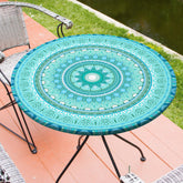 MHJY round tablecloth fitted elastic waterproof cover blue front view