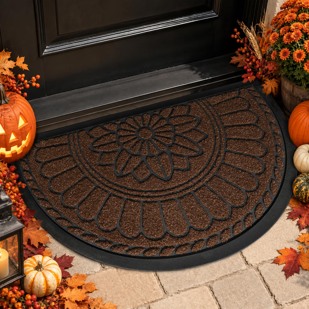 Mibao semicircular door mat front view, coffee colour