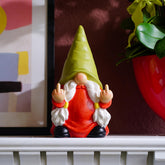 Middle Finger Gnome Statue 12.4in female with red body and green hat