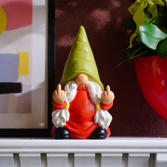 Middle Finger Gnome Statue 12.4in female with red body and green hat