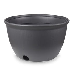 Mighty Tuff Decorative Garden Hose Storage Pot front view, charcoal gray