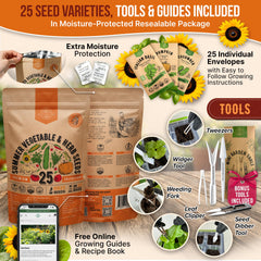 Mini gardening tools included with the seed pack
