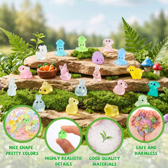 Mini resin animals displayed in a garden setting