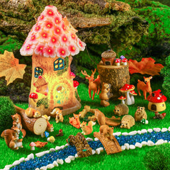 Miniature squirrel figurine with colourful mushrooms