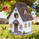 MINWOLF Rustic Cottage Birdhouse front view with thatch roof
