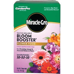 Miracle-Gro Bloom support Flower Food 1 lb liquid fertilizer pouring into a watering can