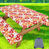 misaya Picnic Table Cover Set front view with red daisy pattern