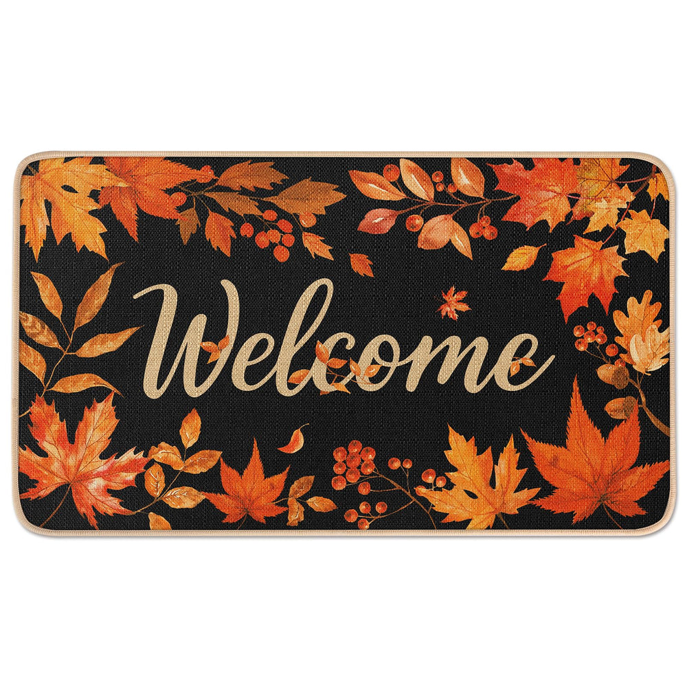 Miss Adola Fall Door Mat with pumpkins and maple leaves