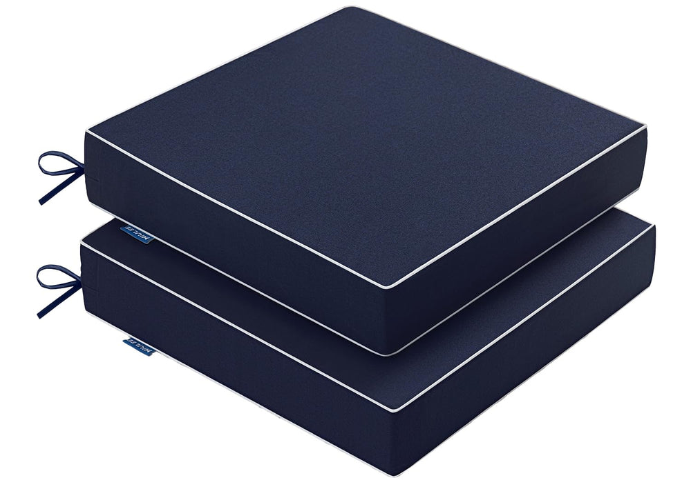 MIULEE Navy Outdoor Cushions front view with white piping