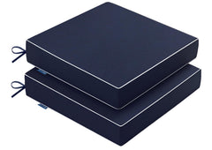 MIULEE Navy Outdoor Cushions front view with white piping
