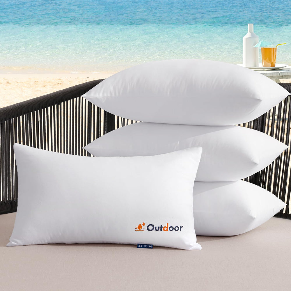MIULEE outdoor waterproof pillow insert set of 4 in white