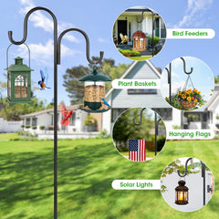 MIUVIBENI 95 Inch Double Shepherds Hook with bird feeder hanging