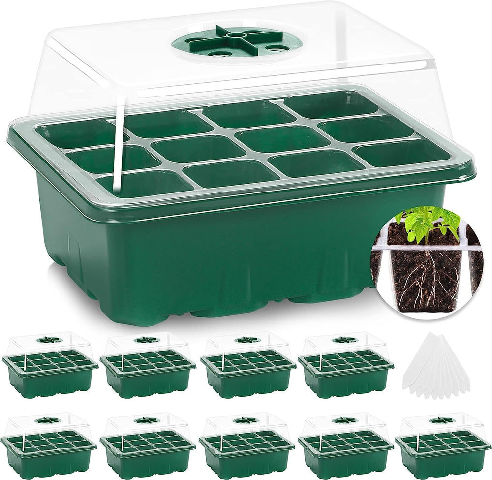 MIXC 10 Pack Seed Starter Tray Kit with humidity dome front view