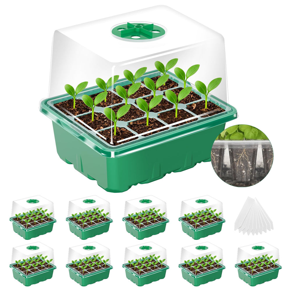 MIXC 10 Pack Seed Starter Tray with dome front view