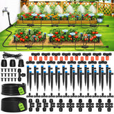 MIXC 250FT Drip Irrigation System Kit components laid out