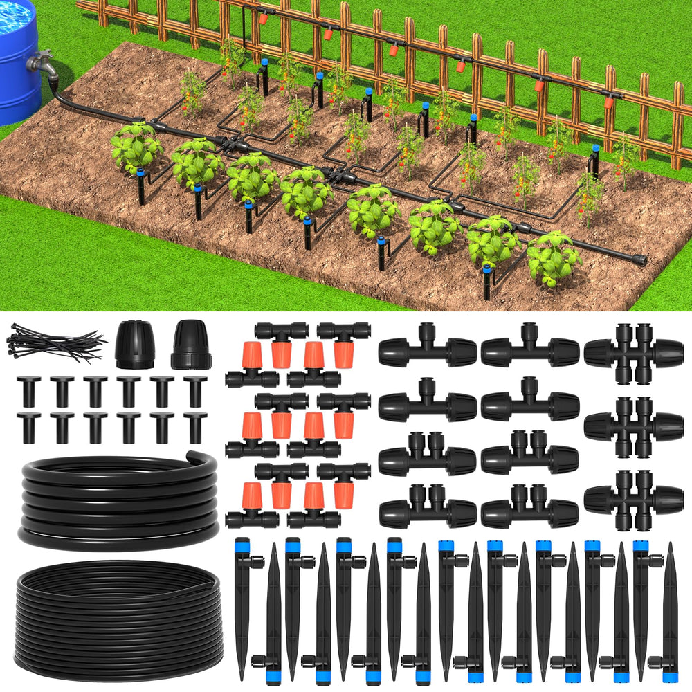 MIXC Drip Irrigation Kit components including main tubing and emitters