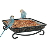 MIXXIDEA Ground Bird Feeder Tray black metal front view
