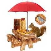 MIXXIDEA Squirrel Feeder Picnic Table with red umbrella front view