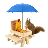 MIXXIDEA Squirrel Feeder Table with blue umbrella front view