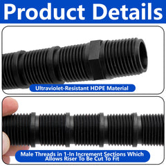 Mizelu 5.8" sprinkler riser next to standard garden tools