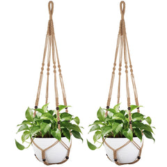 Mkono 43-inch macrame plant hanger front view with jute cord