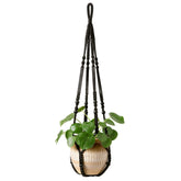 Mkono macrame plant hanger black cotton 35 inches front view