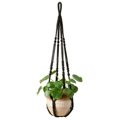 Mkono macrame plant hanger black cotton 35 inches front view