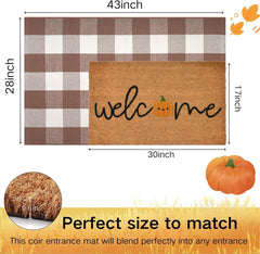 Mocha and White Plaid Rug included in Fallovea Door Mat Set
