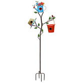 MOCOME 3-in-1 Metal Bird Houses colorful designs on stake