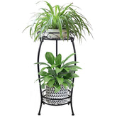 MOCORY Plant Stand 2 Tier black metal front view