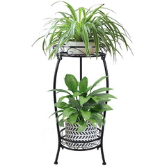 MOCORY Plant Stand 2 Tier black metal front view