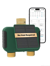 MOES Solar WiFi Hose Timer front view with brass fittings