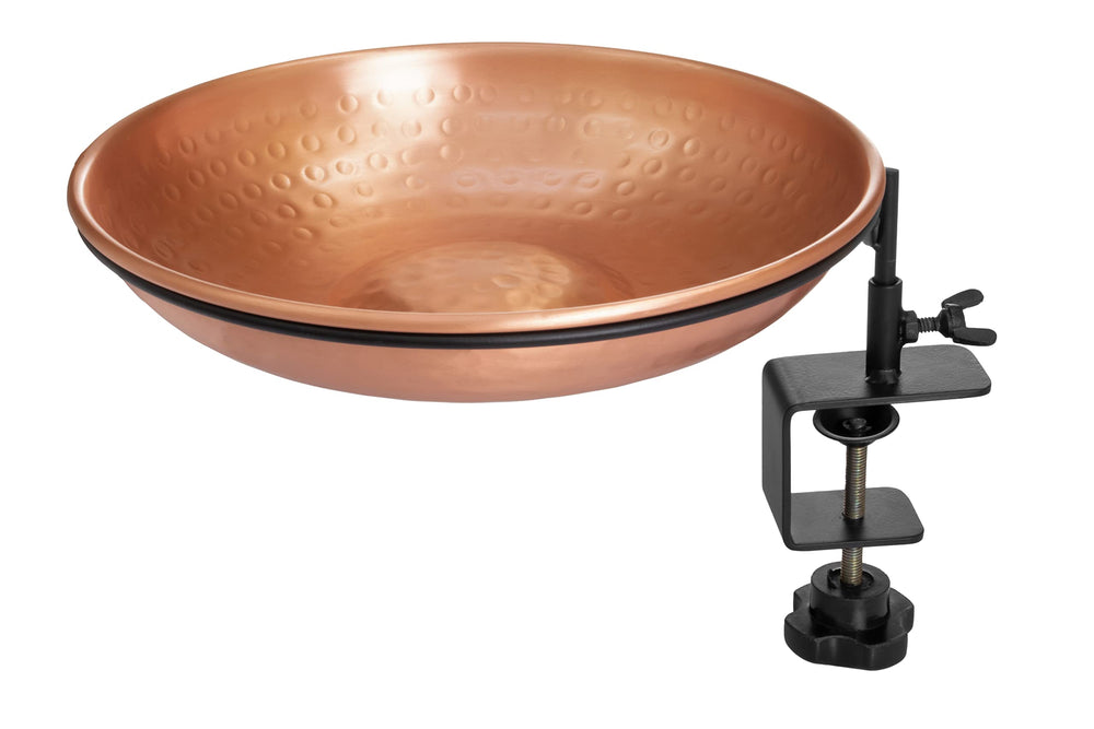 Monarch Abode Deck Mounted Bird Bath with pure copper bowl and iron clamp