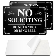 MongFun No Soliciting Sign front view, black and white design